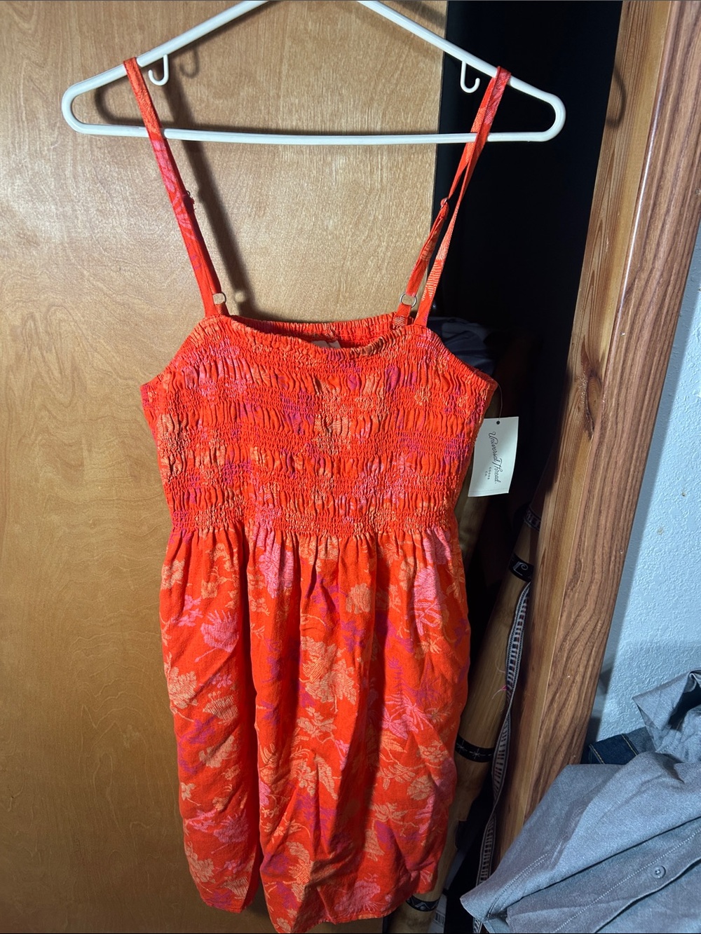 Universal Thread Orange Floral Smocked Mini Dress